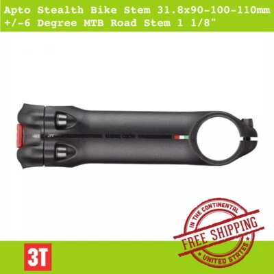 3T Apto Stealth Bike Stem 31.8x90-100-110mm +/-6 Degree MTB Road Stem 1 1/8" - Image 1 of 4