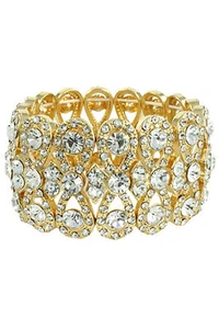 CE0970B1G-Clear/Gold Wide Bowtie Stretch Bracelet. Height: 1 1/2", Width: 3 3/4" - Picture 1 of 1