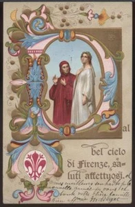 cartolina DANTE E BEATRICE-saluti affettuosi dal bel cielo di FIRENZE - Picture 1 of 1