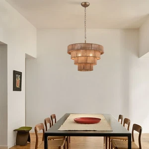 6-Lights Hand-Woven Rattan Pendant Light 4 Round Transitional Minimalist Light - Picture 1 of 16