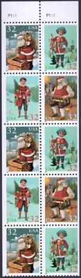 Scott #3007b Santa (1st) & Boy with Tree Booklet Pane Of 10 Stamps w/Tab - MNH - Image 1 of 2