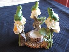 Three Frogs Sitting on Flowers and Leaves Candle Holder.