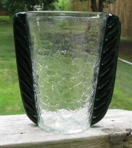 Vintage Blenko Green Winged Clear Crackle Vase Hand Blown 7.25" tall - Picture 1 of 10