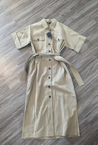Massimo Dutti Belted Midi Safari Dress Women's Size Small Beige Khaki Model 6602 - Picture 1 of 18