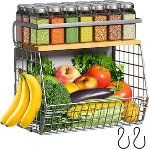 Estante magnético para nevera con tapa de madera, contenedores de almacenamiento de fruta y patata y cebolla,... - Imagen 1 de 6
