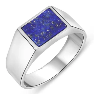 Siegelring Lapislazuli Stein Blau 925er Sterling Silber Rhodiniert Massiv Unisex - Bild 1 von 80