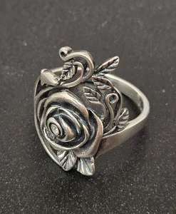Sterling Silver 925 & CZ Scrolled Rose Ring 6.18 Grams Size 8.75 Signed AN6 - Picture 1 of 12