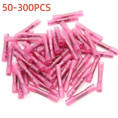 300Pcs Red Heat Shrink Butt Wire Connectors Crimp Terminals AWG 16-22 Gauge - Image 1 of 4
