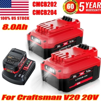 FOR CRAFTSMAN 20V CORDLESS POWER TOOLS For Craftsman V20 20 Volt MAX CMCB204 CMCB202 CMCB201 20V 8.0ah Battery/Charger