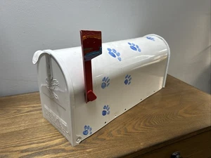 Classic White USPS Steel Mailbox with Dog Paw Prints By Solar group - Picture 1 of 5