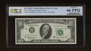 DBR 1963-A $10 FRN St. Louis Gem Fr. 2017-H PCGS-B 66 PPQ Serial H52487842A - Picture 1 of 2