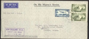 New Zealand to Canada 2/- x2 Cook 6d Airmail First Air Service via US 1937 - Picture 1 of 1
