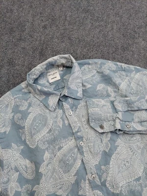 Baird Mcnutt  Shirt Men Large Blue 100% Linen Murano Paisley Allover Long Sleeve - Image 1 of 4
