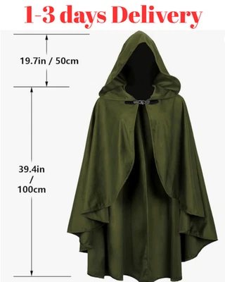 Medieval Cloak with Hood Short Hooded Cape for Adult Men and Women NEW - Image 1 of 4