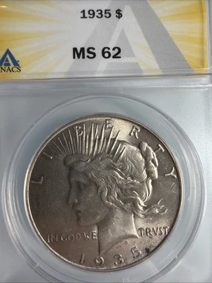 1935 P PEACE SILVER DOLLAR GRADED ANACS MS 62 BEAUTIFUL COIN!! Rare! Toned! - Image 1 of 4