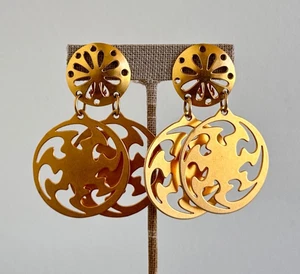 Damen Gold Kreis Ohrhänger Chandelier Ohrringe Vintage 80er Rund Ohrhänger - Bild 1 von 6