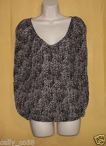 Max Studio M Damen lila Zinn Blumenmuster schwarz Plissee Oversize Top elastisch $ 78 - Bild 1 von 5