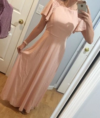Maxi Vestido Estampado Adornado Manga Acampanada ASOS Petite Rosa Desnudo Coral. Talla 8. ¡NUEVO! Foto 1 de 4