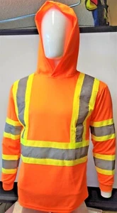 Class 3 Orange Long Sleeve Safety Shirt With Hoodie, Polyester Birdeye mesh - Picture 1 of 8