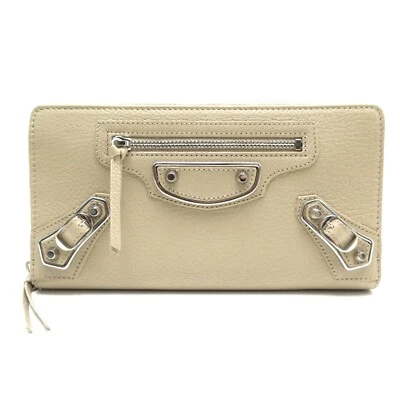BALENCIAGA 金属边拉链钱包米色撒哈拉 - 银色 全新 — 第 1/4 张图片