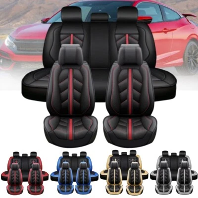 For Kia Forte Car 5 Seat Covers Full Set PU Leather Front + Rear Cushion Pad Mat - Image 1 of 4