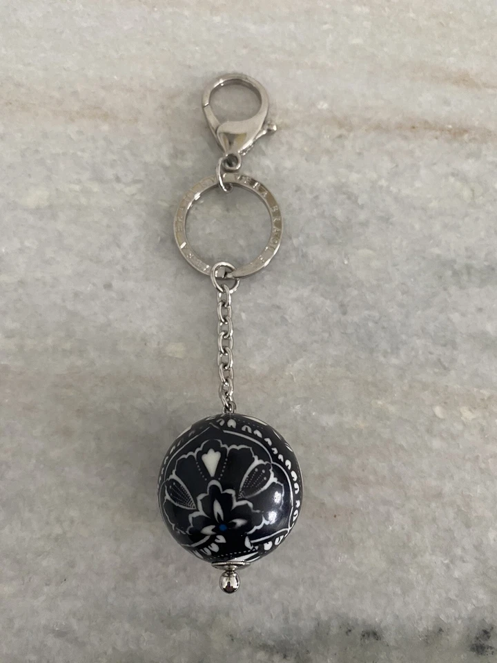 Vera Bradley Key Chain Silver Black Flowers Blue Red Accents - Image 1 of 3