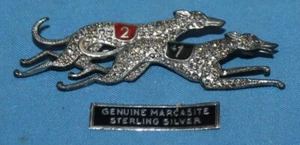 Broche de carreras de galgos vintage de marcasita de plata de ley y esmalte - Imagen 1 de 4