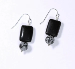 Greenwood Designs Obsidian Snowflake Obsidian Dangle Earrings Sterling Silver - Picture 1 of 3