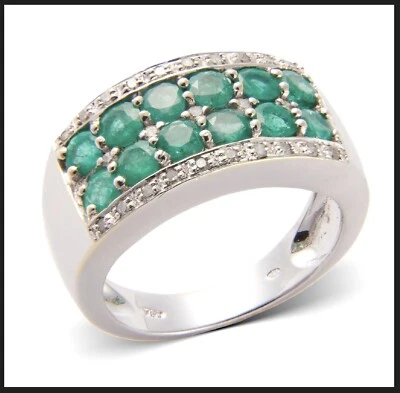 18K 750 White Gold Ring RS 52 0,11 Ct Diamond 2,00 Ct Emerald Band Unique Woman - Bild 1 von 4