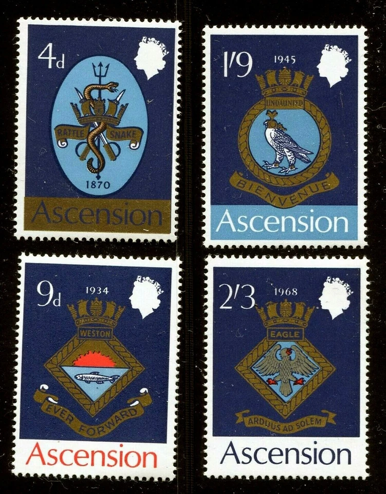 ASCENSION  SCOTT# 126-129   MNH  COATS OF ARMS OF ROYAL NAVAL SHIPS TOPICAL  - Image 1 of 1