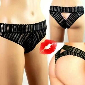 VICTORIA'S SECRET PANTY LUJO ENCAJE DESCARADO TANGA RECORTE TRASERO NEGRO talla M $29.50 - Imagen 1 de 12
