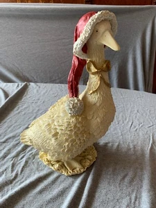 Resin Holly Christmas Goose Girl, Santa Hat, Bow Figurine 12.5” Tall 5.5" Base - Picture 1 of 11