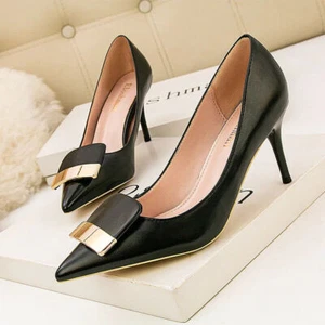 Décolleté alla moda donna punta tacchi alti tacchi a spillo scarpe da sposa slip on - Foto 1 di 19