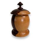 Vintage Treen Turned Wood Two Tone Lidded Jar Canister Storage Trinket Urn Candy