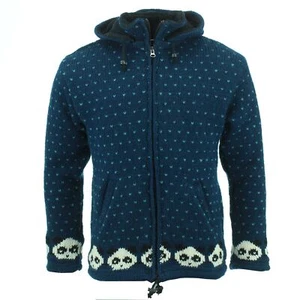 Lana Tejido Panda Cárdigan Azul Marino Forro Polar Chaqueta con Capucha Punto - Imagen 1 de 5