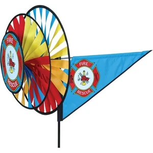 Fire Rescue Staked Triple Wind Spinner With Pole & Ground Mount ..17...PR 22149 - Picture 1 of 1