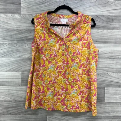 Blusa Stella Parker Para Mujer Talla 1X Rosa Amarillo Floral Sin Mangas Botón Delantero Foto 1 de 4