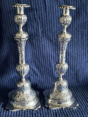 1872 Russian 84 / 87.5 Silver Sabbath Candlesticks ~14.5  inches tall - Image 1 of 4