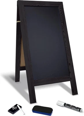 Magnetic A-frame blackboard sign with chalk, chalk, and eraser (black). - Image 1 of 4