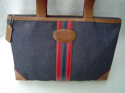 AUTÉNTICO BOLSO COACH VINTAGE DENIM CON RAYAS DE CUERO PEQUEÑO DELGADO #6866 GUC Foto 1 de 4