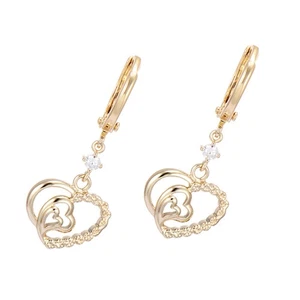 1Pair Women Zircon Earrings Simple Multi Heart Shape Hollow Hanging Ear Rings - Picture 1 of 11