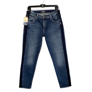 Silver Jeans Vintage Slim Straight Style Series 27x27 Dark Crop Tuxedo Stripe - Picture 1 of 7