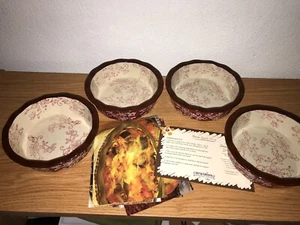 4 TEMP-TATIONS BY TARA CRANBERRY FLORAL LACE 5" PIE PLATE QUICHE DISH W/RECIPES - Picture 1 of 7
