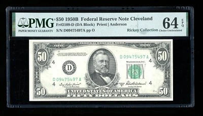 DBR 1950-B $50 FRN Cleveland Fr. 2109-D PMG 64 EPQ Serial D09475497A - Image 1 of 2