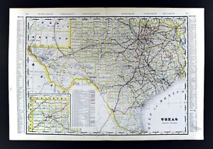 1904 George Cram Railroad Map Texas Austin Houston Dallas San Antonio El Paso