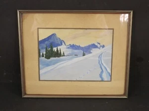 Aquarell Tempera Winterlandschaft Grafik mit Rahmen Landschaft - Bild 1 von 10