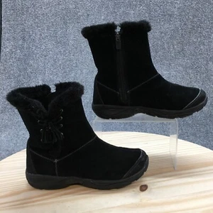Easy Spirit Boots Womens 7 M Erissa Winter Snow Black Leather Faux Fur Side Zip - Picture 1 of 18