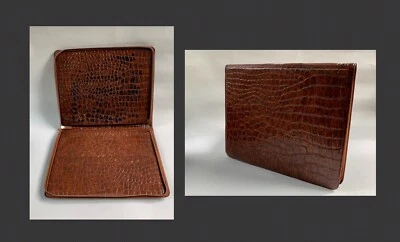 Vintage 1960s Well Loved Brown Synthetic Moc Croc Writing Case Organiser - Image 1 of 4