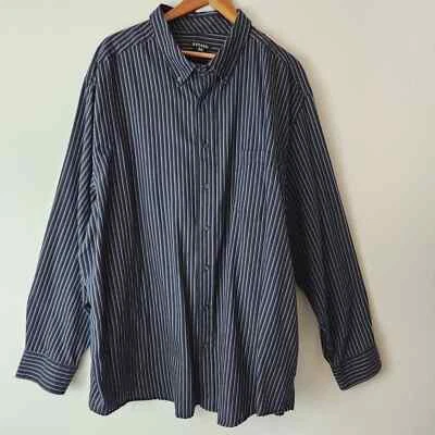 George Men's 3XL Long Sleeve Button Front Black Gray Stripe Shirt - Image 1 of 4