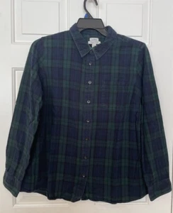 Vintage LL Bean Slightly Fitted Flannel Shirt Women’s XL Green Blue Check Plaid - Picture 1 of 3